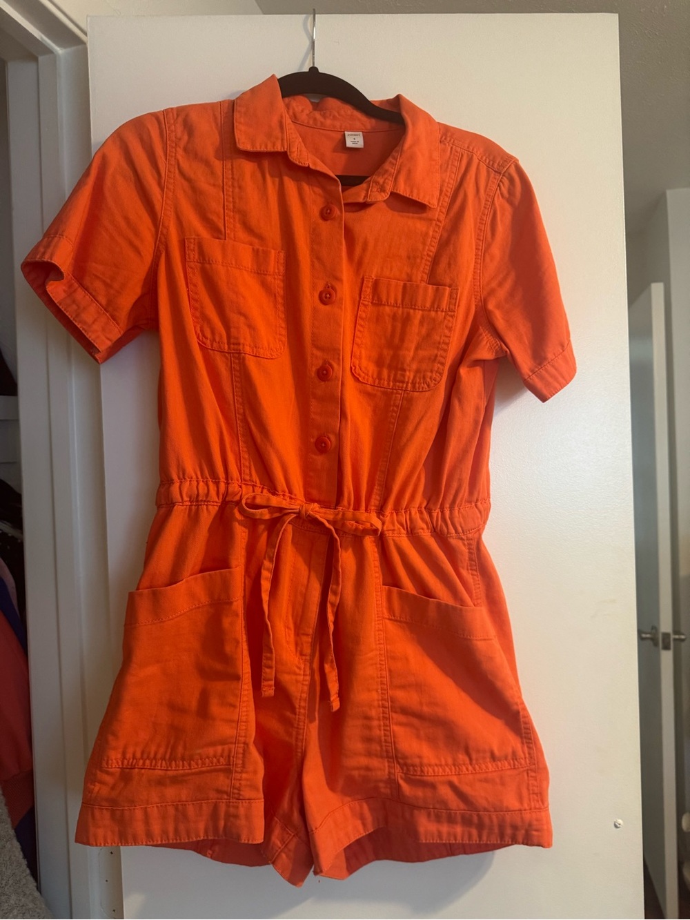 Orange Short-Sleeve Romper with Drawstring Waist-Old Navy-Small